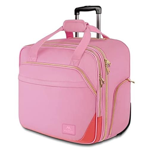 MATEIN valigia pilotina trolley donna, leggera porta pc 17 pollici laptop borsa con ruote, grande affari lavoro, ufficio bagaglio a mano da cabina per viaggio, rosa