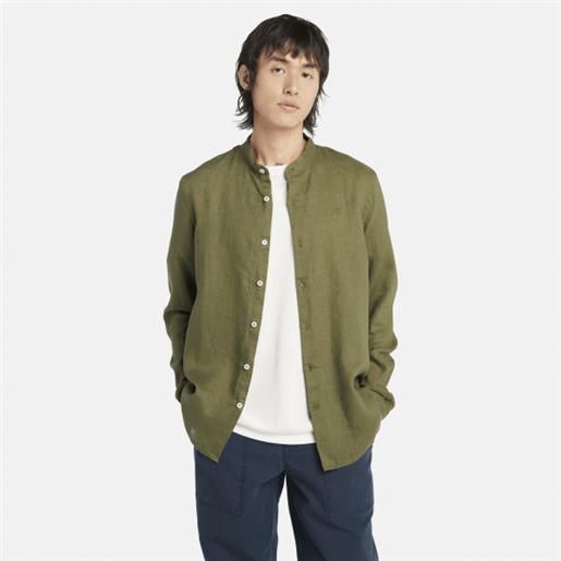 Timberland camicia in lino con colletto alla coreana mill brook da uomo in verde acqua verde acqua