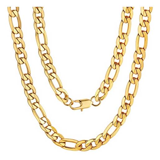 ChainsPro collana con catena in oro massiccio 9 mm di larghezza in acciaio inossidabile con catena figaro in oro per uomo da 20 pollici