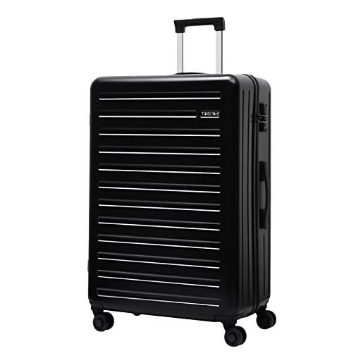 TydeCkare bagaglio grande rigido, 76cm/101l, trolley da viaggio abs+pc, valigia controllata leggera, con 4 ruote girevoli e lucchetto tsa, nero/xl