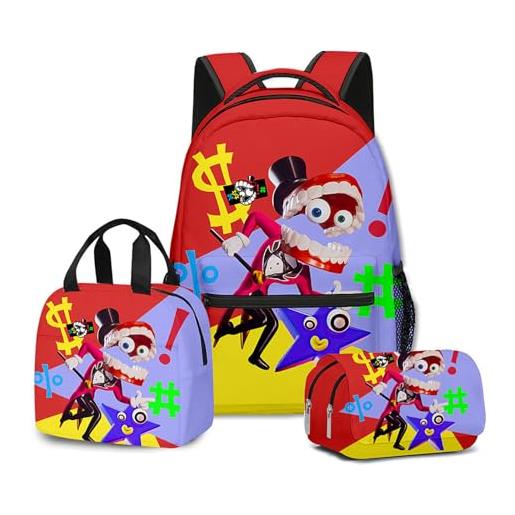 NEWOK anime stampato pomni e jax bambini zaini set, scuola zaino lunch bag pen bag school bags set. (color6, schoolbag)