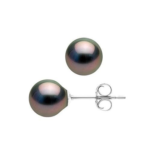 PEARLS & COLORS NATURAL FINE PEARLS pearls & colors - orecchini vere perle coltivate di tahiti semi-rotonde 8-9 mm - qualita a+, argento 925 - gioiello da donna