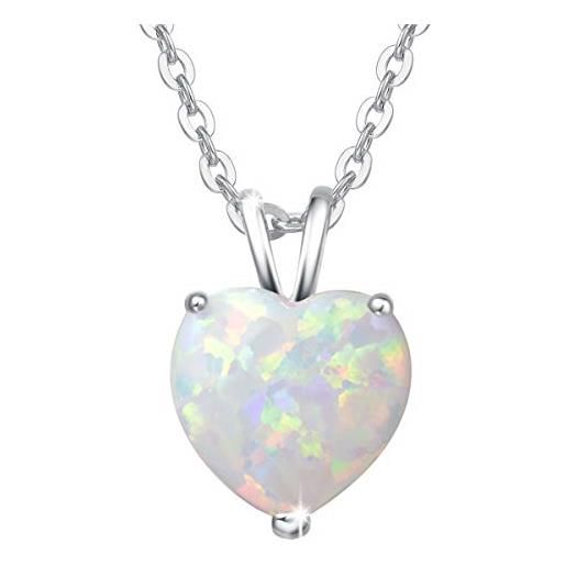 FANCIME collana in argento sterling 925 con opale bianco pendente cuore, regalo di gioielli per donna ragazza - catena lunghezza: 40 + 5 cm