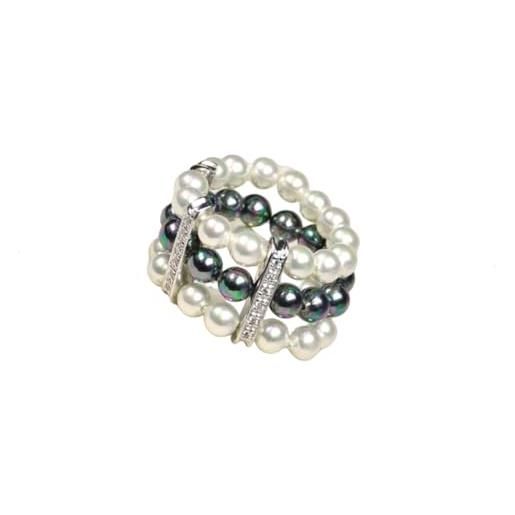 Orquidea | anello | anello nessa | perle organiche di maiorca | 3 file di perle | con zirconi | adattabile a qualsiasi misura | 925% argento sterling | bianco e nero