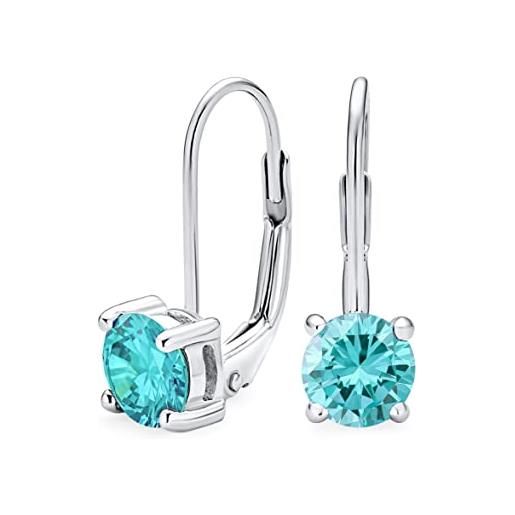 Bling Jewelry orecchini a goccia con chiusura a leva in argento sterling con zirconi cubici taglio brillante rotondo solitario blu 1ct simulato acquamarina