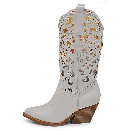 IF fashion cowboy western scarpe da donna stivali stivaletti punta camperos texani etnici ly80-3 bianco 38