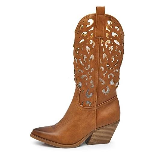 IF fashion cowboy western scarpe da donna stivali stivaletti punta camperos texani etnici ly80-3 beige 39