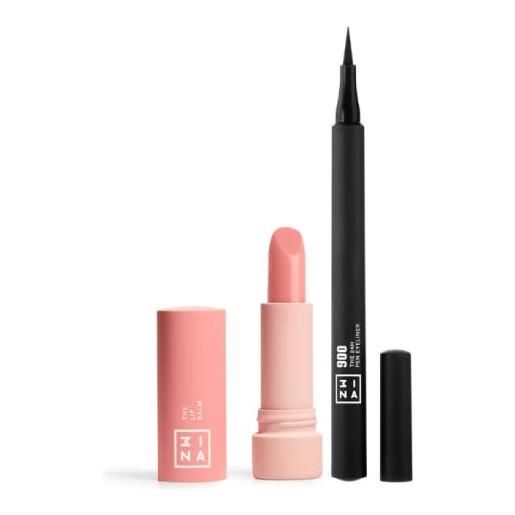 3ina makeup - vegan - kit balsamo labbra + the 24h pen eyeliner - pack eyeliner nero matte + trattamento labbra secche - cruelty free