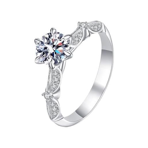 Homxi fedine argento 925 donna, anello per matrimonio 6 griffe solitari con moissanite 1ct anello fidanzamento donna argento misura 9(51mm)