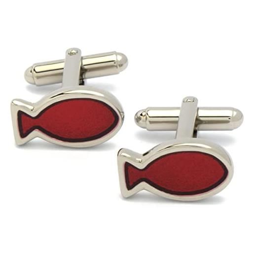 EdelManchet gemelli - pesce rosso e argento - animale - 18mm x 10mm - gemelli pesci e crostacei, gemelli religiosi