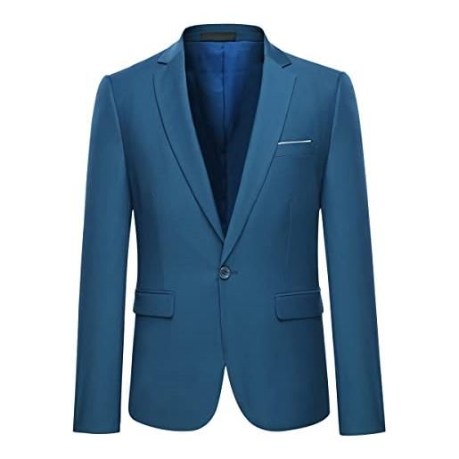 Allthemen blazer da uomo slim fit con un bottone tinta unita giacca da abito smoking formale da lavoro blazer a collo v blu m