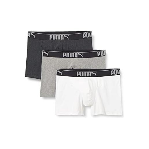 Puma lifestyle sueded cotton men's boxers (3 pack) boxer, bianco/grigio/nero, s (pacco da 3) uomo