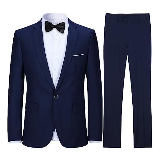 Allthemen abito da uomo 2 pezzi slim fit wedding tuxedo suit giacca monopetto pantalone formale da lavoro blu navy 3xl