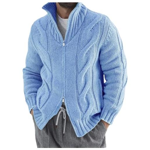 Generic autunno inverno uomo maglia maglione cappotto zip dolcevita intrecciato spessore cardigan cappotto, 03 azzurro. , xl