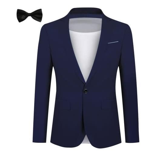 Allthemen abito da uomo in 2 pezzi in tinta unita con un bottone blazer + cravatta giacca formale da lavoro per matrimonio blu navy 3xl
