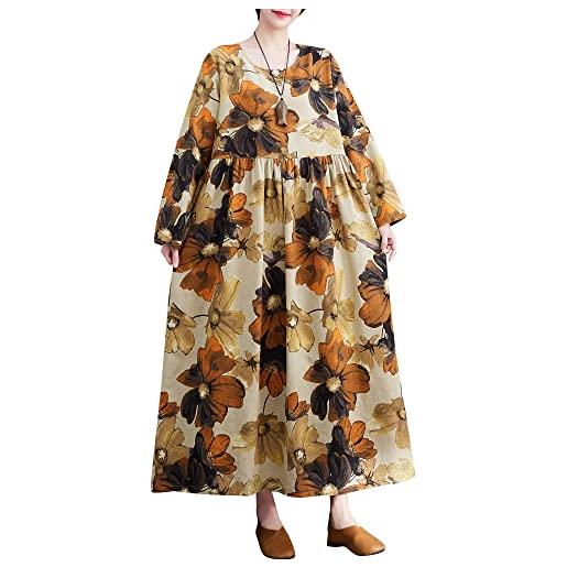 Versear donna casual boho abito lungo oversize maxi vestito floreale maniche lunghe autunno inverno caftano cotone con tasche