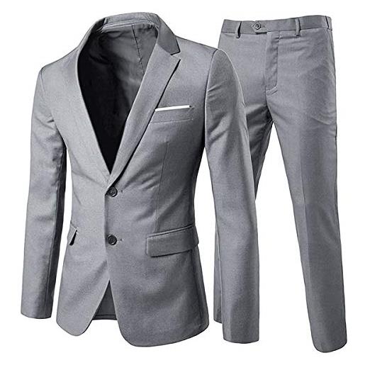 Allthemen abito da uomo 2 pezzi completo da sposa slim fit a due bottoni abiti da lavoro blazer giacche casual pantaloni grigio chiaro m