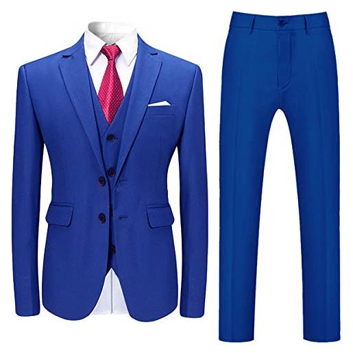 Allthemen abito da uomo 3 pezzi slim fit completo da sposa da cerimonia da cena blazer con 2 bottoni smoking suit giacca pantaloni gilet blu 2 m