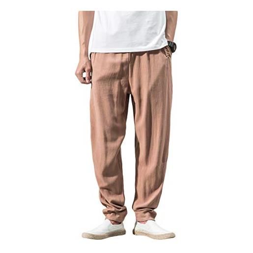 YOUTHUP pantaloni da uomo casual vita elastica pantaloni di lino regular fit