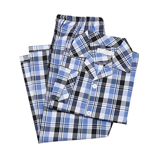 Allthemen pigiama 2 pezzi da uomo pigiama set a maniche lunghe in cotone top e pantaloni con bottoni scozzese classico casual grigio griglia 1 l