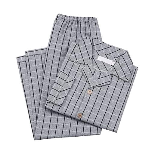 Allthemen pigiama 2 pezzi da uomo pigiama set a maniche lunghe in cotone top e pantaloni con bottoni scozzese classico casual nero griglia xl