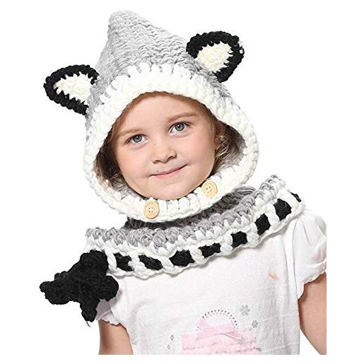 Frmarche - cappello da volpe per bambini, in materiale acrilico, morbido, caldo, motivo: anime grigio m