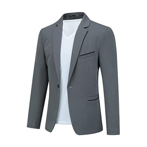 Allthemen blazer da uomo slim fit con un bottone suit jacket giacca elegante formale for wedding business evening da lavoro grigio 3xl