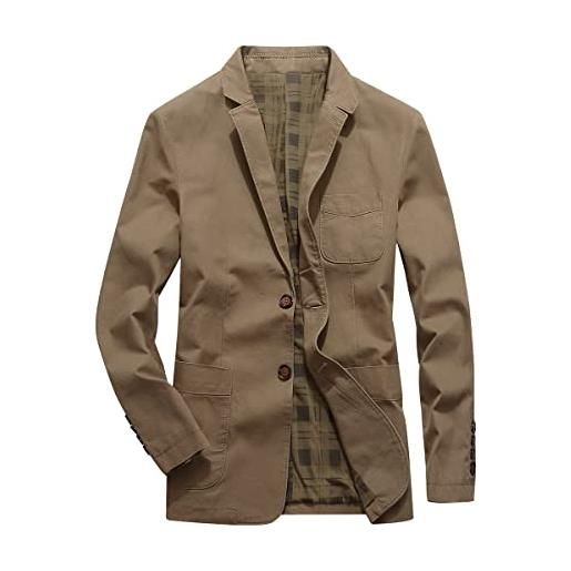 Allthemen blazer da uomo casual giacca slim fit a manica lunga jacket in cotone lavato con 2 bottoni blazer da abito cachi chiaro xl