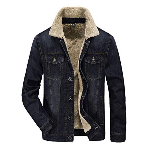 Allthemen giacca di jeans da uomo in velluto spesso jacket militare da cowboy in pile invernale caldo capispalla multi tasche nero 1 s
