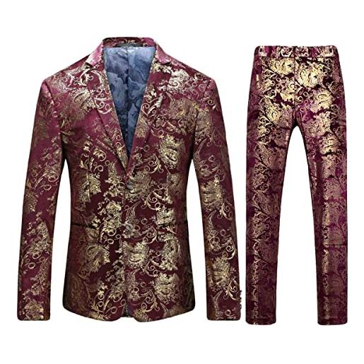 Allthemen abito da uomo in 2 pezzi slim fit casual wedding business cena jacquard vestito completo giacche blazer pantaloni rosso-oro 4xl