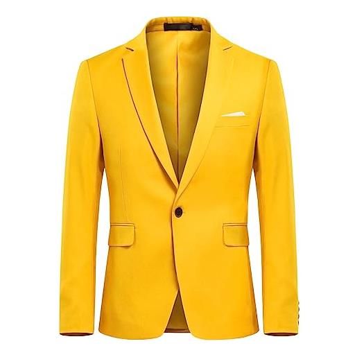 Allthemen blazer da uomo con spacco posteriore a un bottone tinta unita jacket da abito d'affari business giallo l
