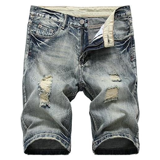 Allthemen pantaloncini di jeans da uomo pants corti strappati con buco shorts estivo casual blu grigio 36
