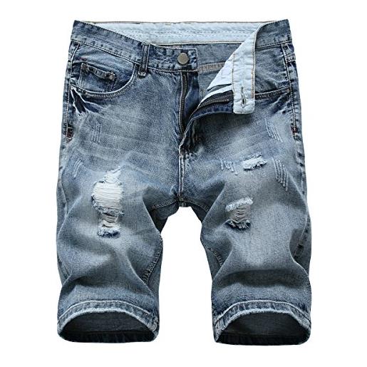 Allthemen pantaloncini di jeans da uomo pants corti strappati con buco shorts estivo casual blu grigio 34