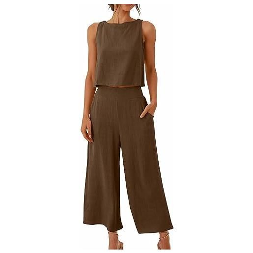 CLOUDEMO women cami tank flare wide leg pants sets loose fit pants sets for women linen (f, small)
