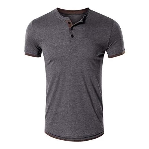 WAZZAP t-shirt henley uomo casual maglietta manica corta slim fit con 3 bottoni girocollo