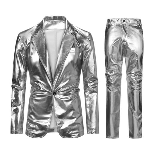 Allthemen abito da uomo in 2 pezzi tinta unita completo con collo alto regular fit suit con un bottone casual argento xl