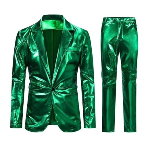 Allthemen abito da uomo in 2 pezzi tinta unita completo con collo alto regular fit suit con un bottone casual verde m