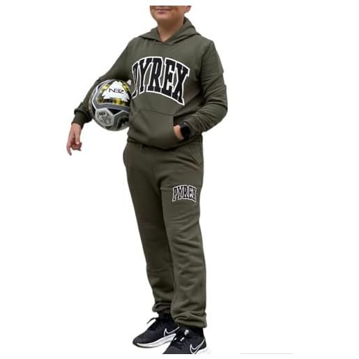 Pyrex completo tuta invernale felpato ragazzo 14 anni - 164 cm con felpa cappuccio verde militare e pantalone