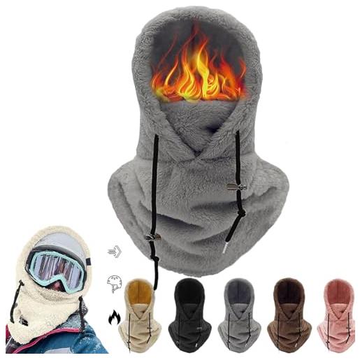 FLEAGE sherpa hood ski mask, sherpa hood, balaclava hood scarf, winter ski mask balaclava face mask, adjustable warm fleece sherpa ski hood (free size, gray)