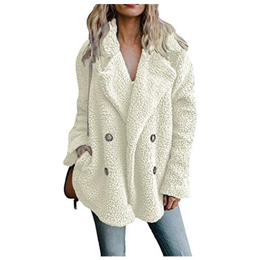 OMZIN donna cappotto oversize cardigan in pile cardigan casual giacca in pile con tasche per l'inverno caramello s