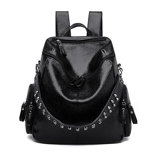 AlwaySky donne cerniera zaino borse a tracolla portafoglio satchel faux pelle rivetto tracolla borsa a mano nero
