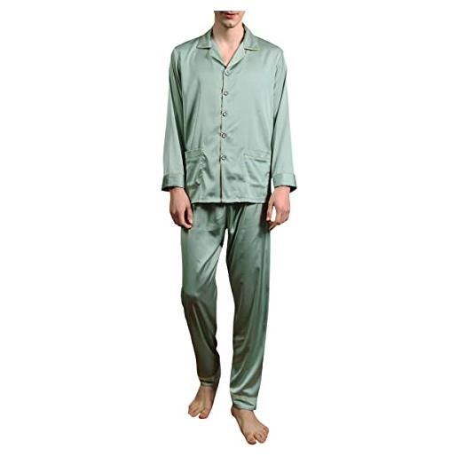Allthemen pigiama set da uomo a manica lunga 2 pezzi classic lounge wear sleepwear tradizionale da notte giallo xl
