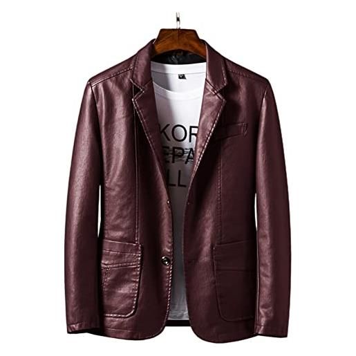 Donkivvy giacca da uomo in ecopelle da motociclista, giacca in pelle sintetica, con tasche, colore: rosso vino, xxl