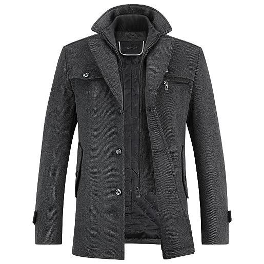 YOUTHUP cappotto da uomo in lana corto invernale spesso cappotto giacca casual regular fit grigio scuro, l