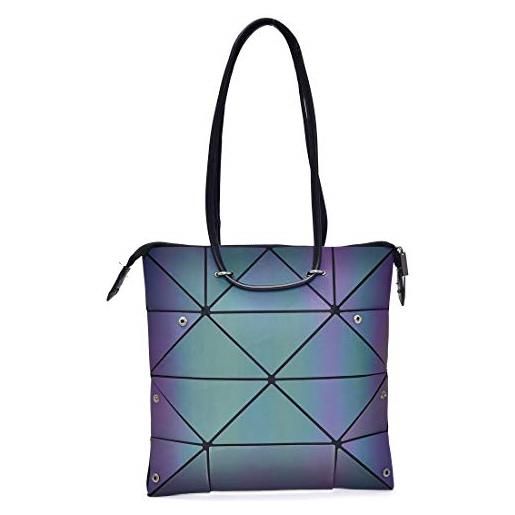 Qingmei borse delle donne borsa luminosa geometrica pu in pelle borsa eco-friendly olografico borsa a tracolla (3211)