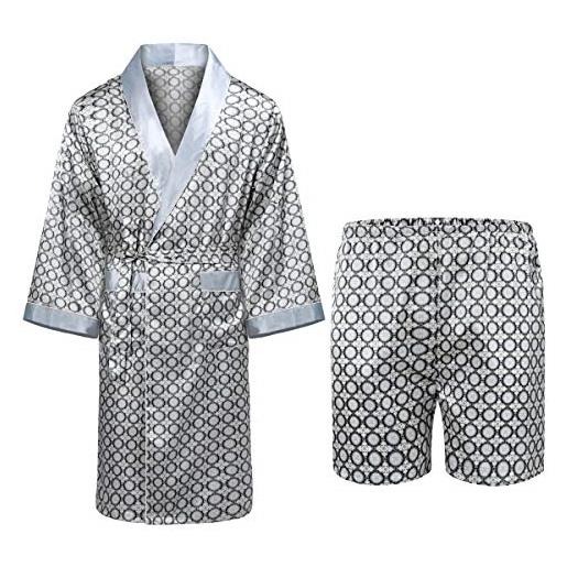 Allthemen pigiama set da notte per uomo pigiama estivo con stampa sleepwear sottile con pantaloncini e accappatoio a maniche lunghe due pezzi tipo 2 m