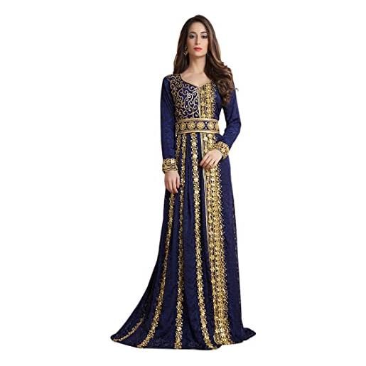 RobeDesert blu scuro colore takchita caftano stile marocchino caftan donne abiti da sposa, blu, m