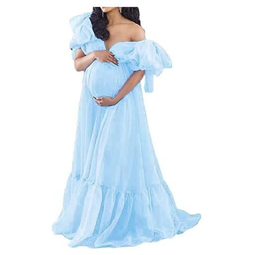 HPPEE abito da donna in tulle gonfio da sposa lingerie da bagno vestaglia puro servizio fotografico di maternità, azzurro cielo, 50