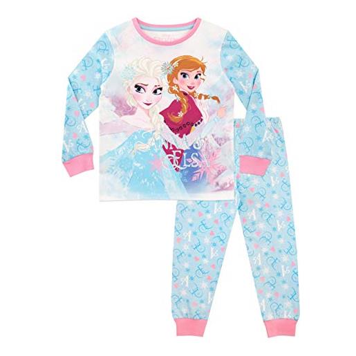 Disney pigiama frozen bambina | pigiami cotone lungo | pigiamone principesse pijama anna e elsa per bambini blu 5-6 anni
