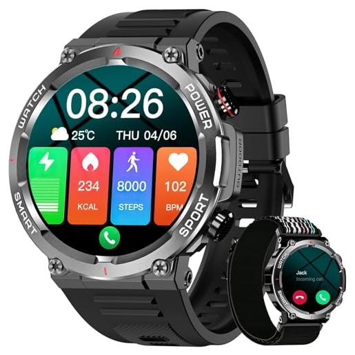 Blackview smartwatch uomo, orologio intelligente fitness con chiamate bluetooth, 1.39 militari smart watch tracker attività con 100 modalità sportive per cardiofrequenzimetro, spo2, android ios